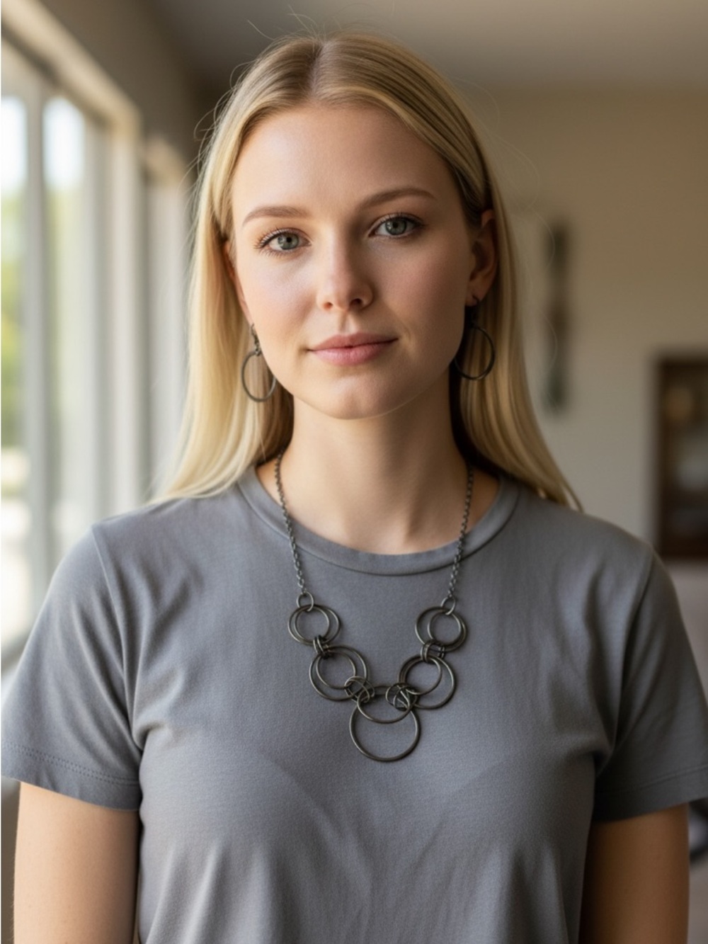 Women's Statement Circle Link Necklace - Gunmetal